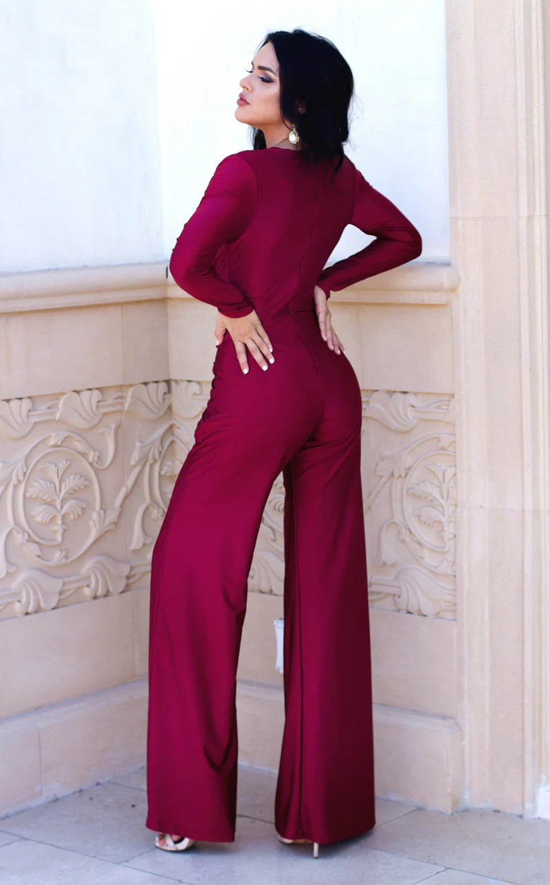 Jumpsuit Long Sleeve Formal Jumpsuit Burgundy