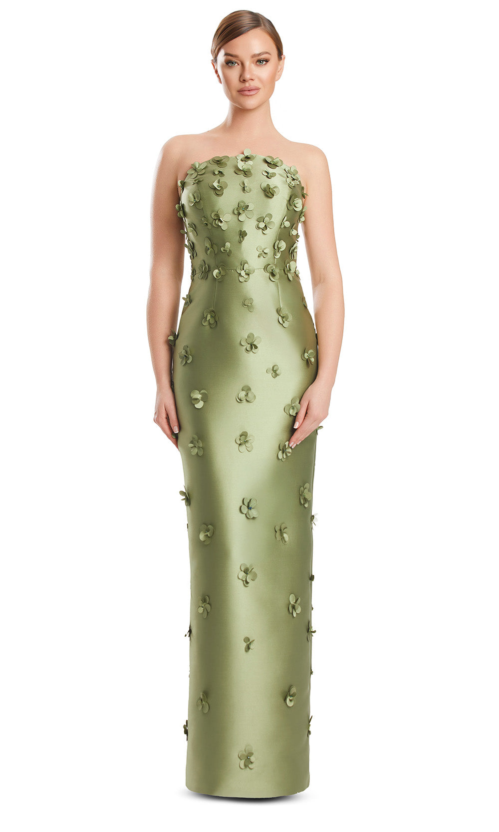 Off-Shoulder Long Satin Evening Gown by Alexander by Daymor 3220S26 in Olive