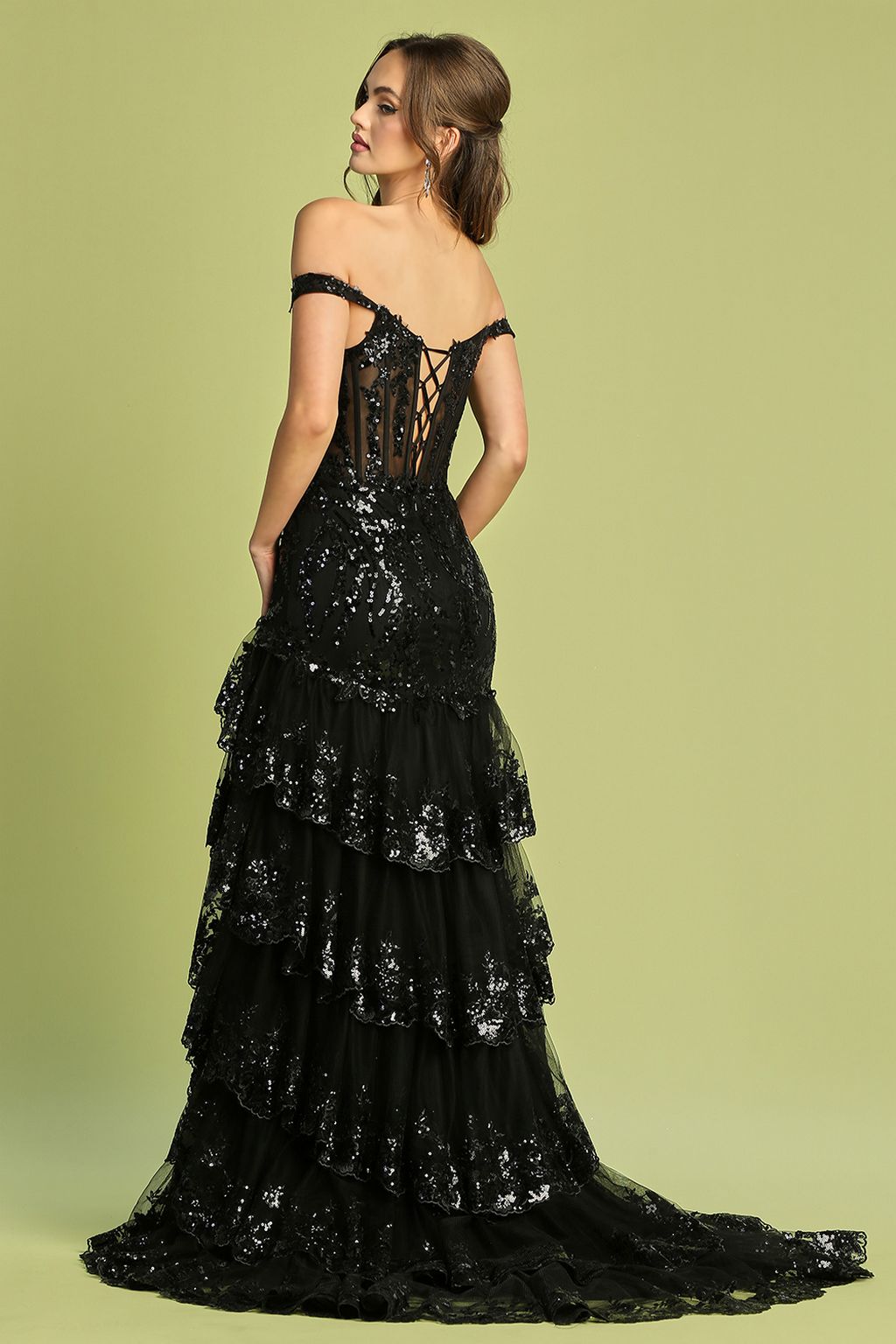 Prom Dresses Prom Fitted Long Corset Sequin Applique Formal Dress Black