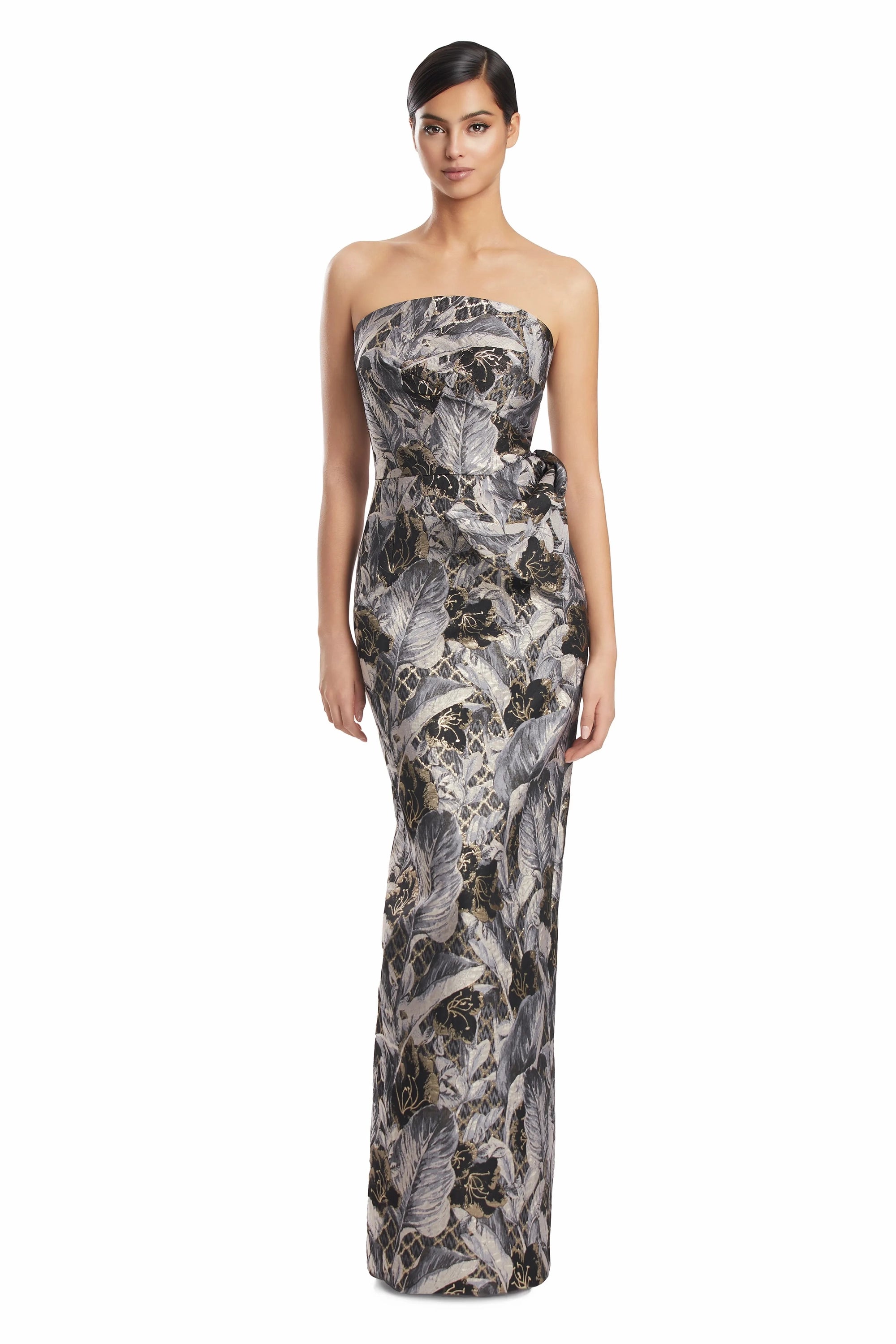 Off-Shoulder Floor-Length Brocade Evening Gown by Alexander by Daymor 3221S26 in Black/Multi