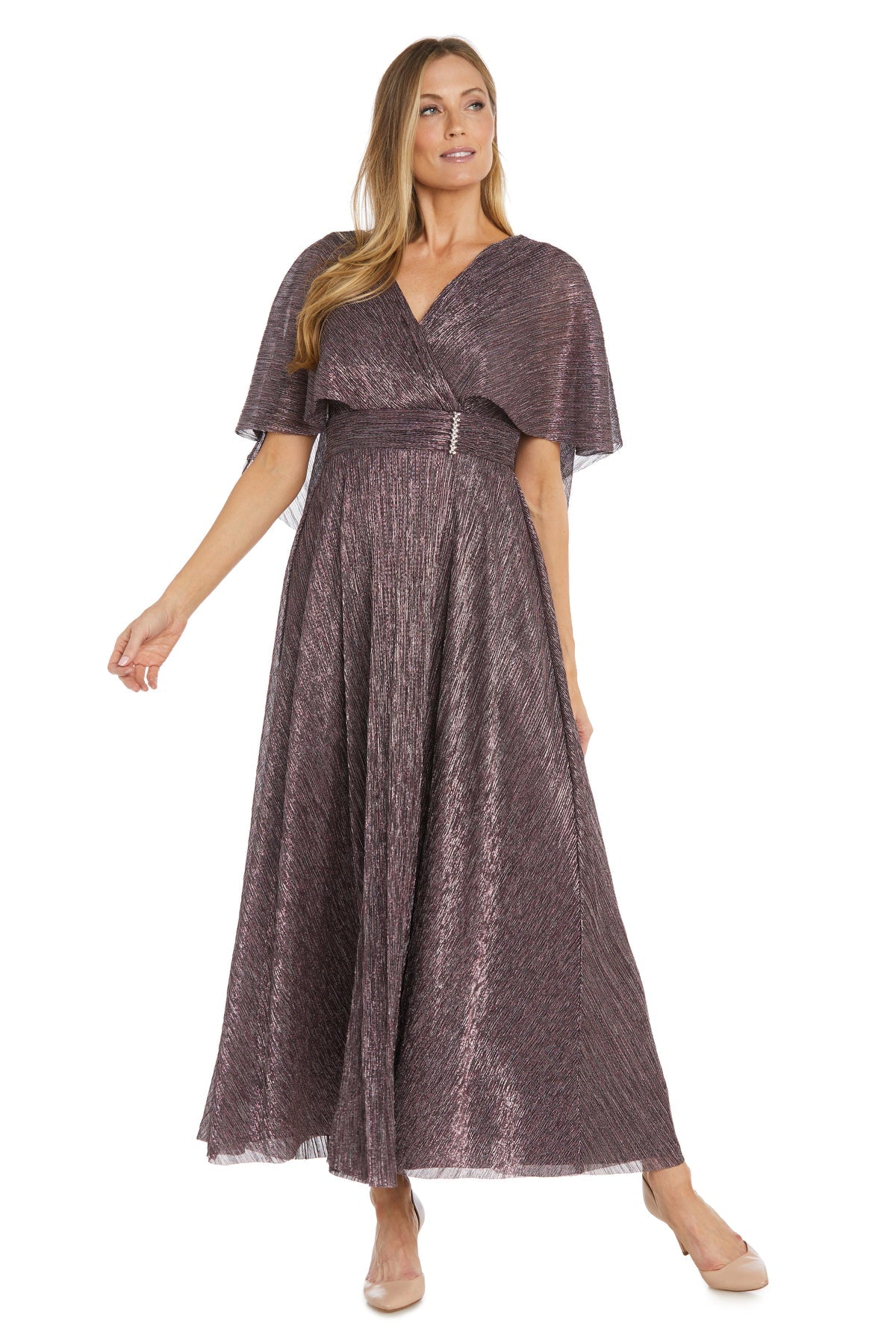 Formal Dresses Long Metallic Pleated Evening Formal Dress Wine