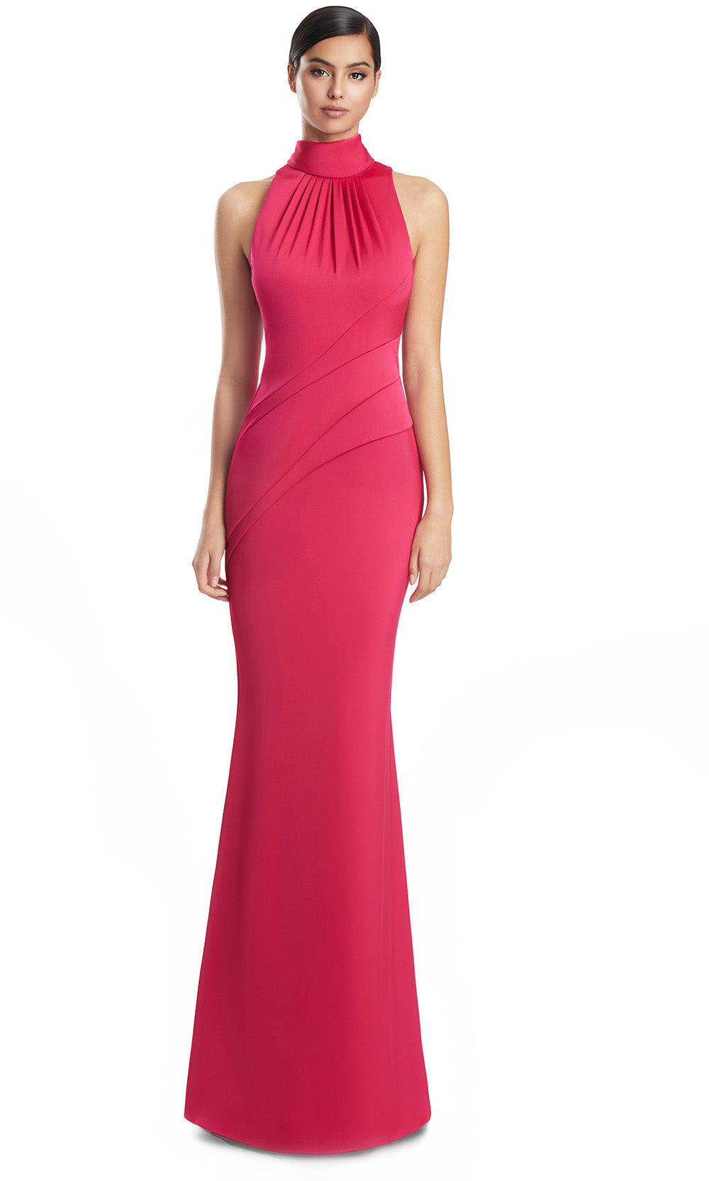 High Neck Long Crepe Evening Gown by Alexander by Daymor 3225S26 in Azalea