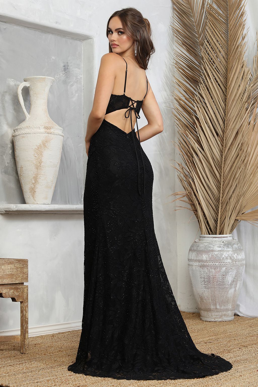 Prom Dresses Long Formal Fitted Lace Prom Dress Black