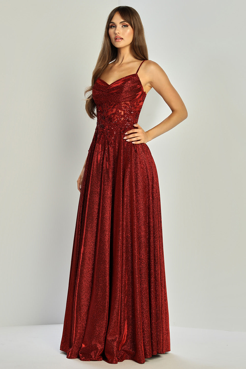 Prom Dresses A Line Gltter Long Sequin Prom Formal Dress Burgundy