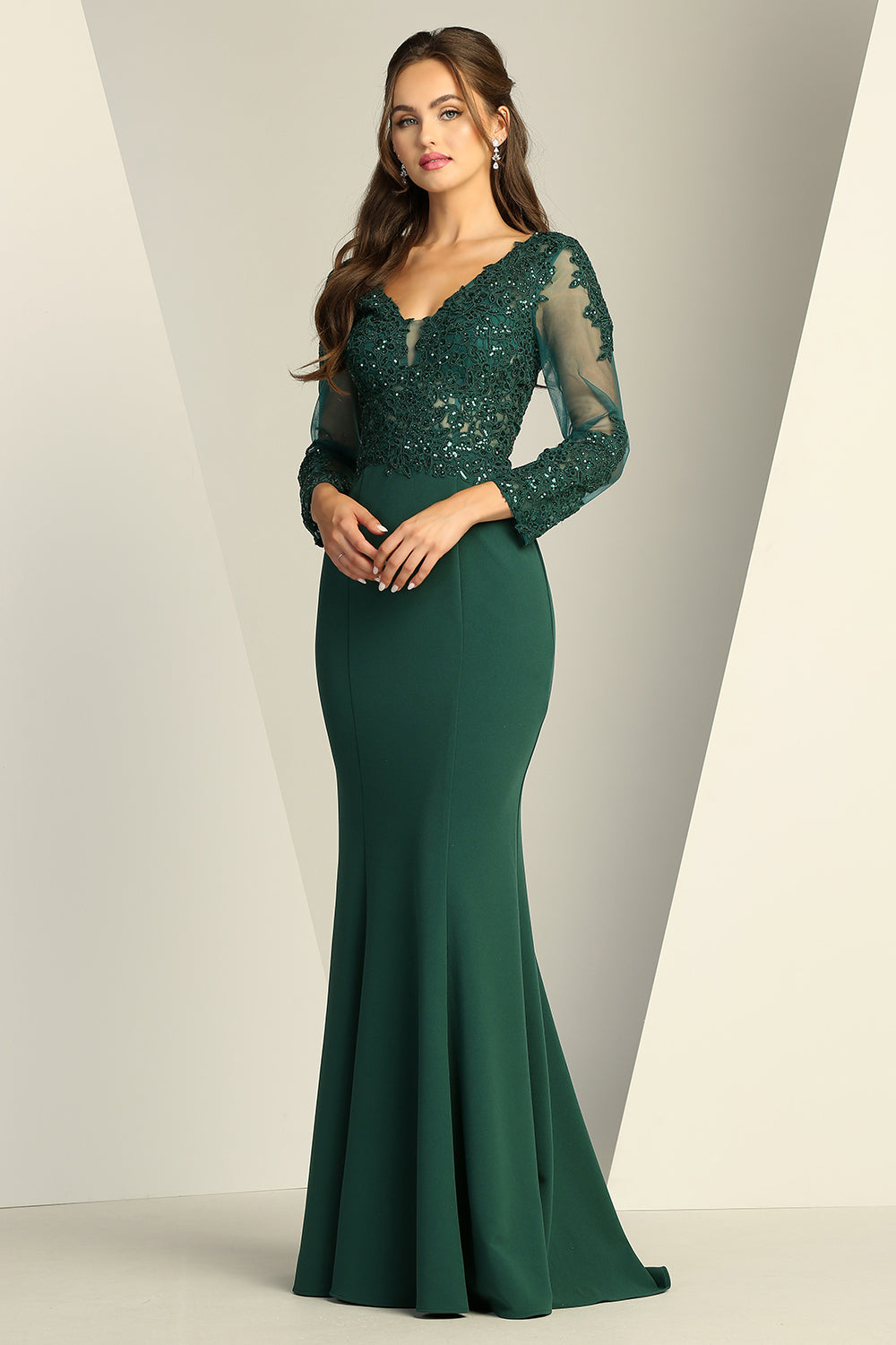 Formal Dresses Long Sleeve Formal Fitted Evening Dress Emerald
