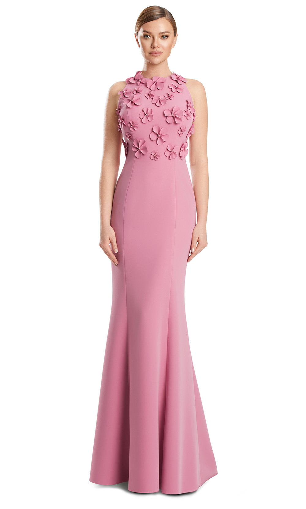 Halter Floor-Length Floral Appliqué Gown by Alexander by Daymor 3235S26 in Peony