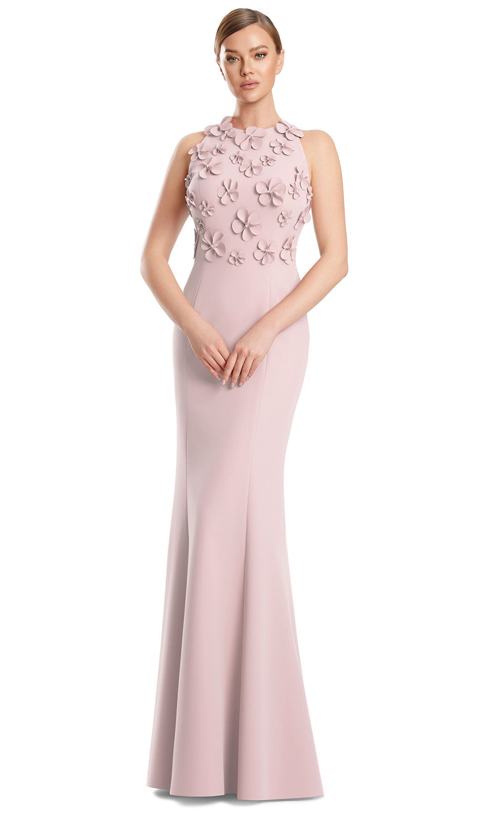 Halter Floor-Length Floral Appliqué Gown by Alexander by Daymor 3235S26 in Quartz