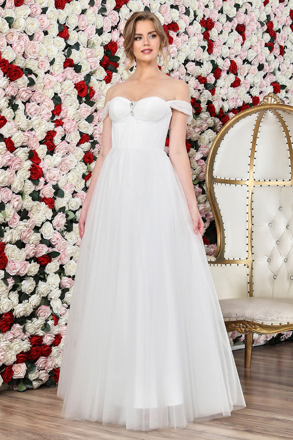 Wedding Dresses Long Bridal Gown Glitter Corset A Line Wedding Dress Off White