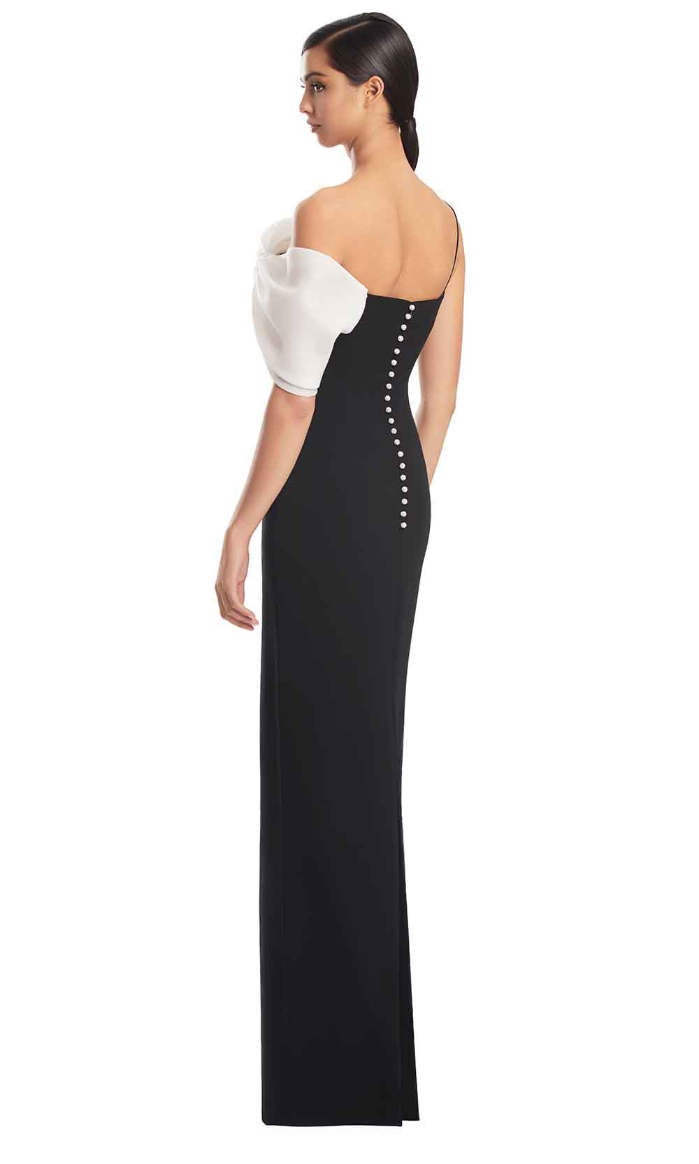 Off-Shoulder Long Satin Evening Gown by Alexander by Daymor 3248S26 in Black/White