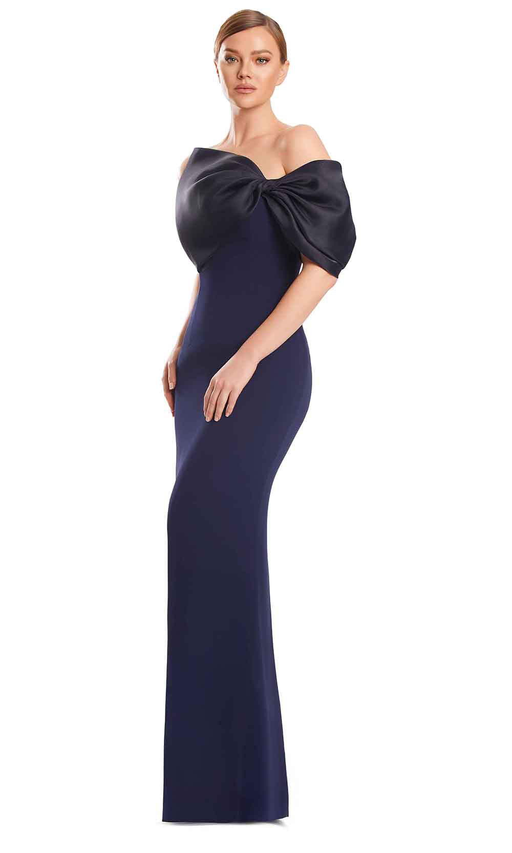 Off-Shoulder Long Satin Evening Gown by Alexander by Daymor 3248S26 in Midnite