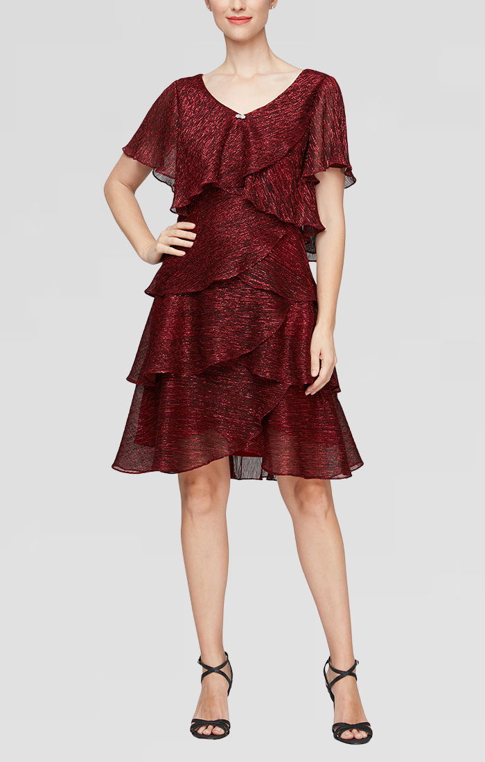 Cocktail Short Petite A Line Tiered Cocktail Dress RED