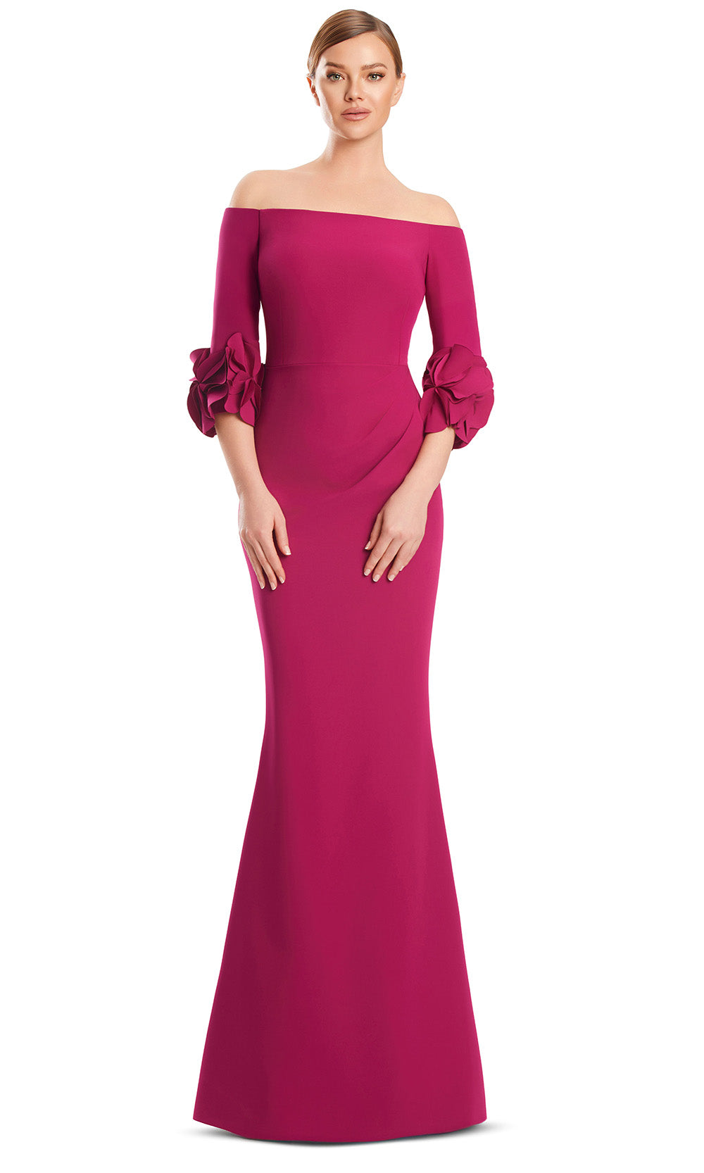 Off-Shoulder Long Crepe Evening Gown by Alexander by Daymor 3251S26 in Magenta