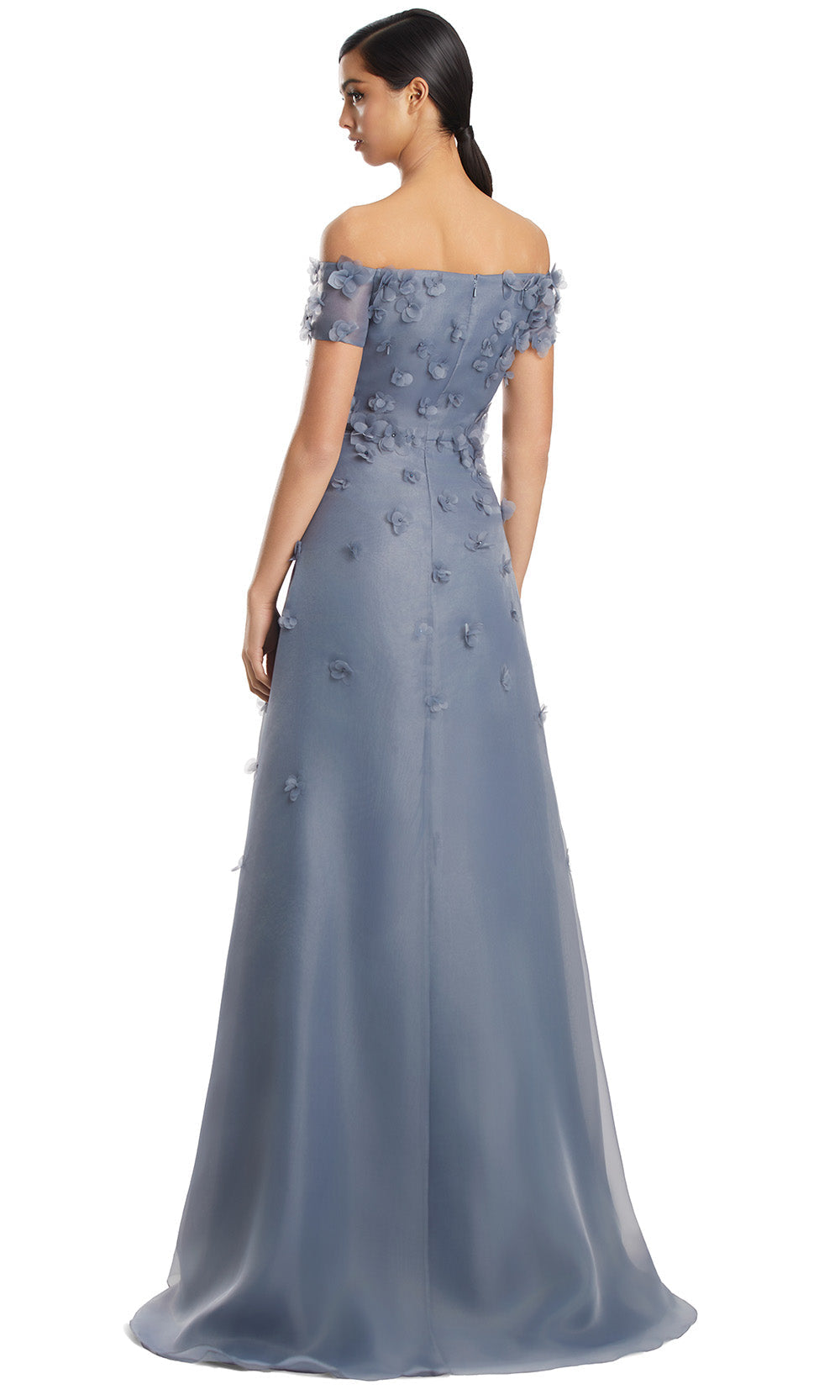 Off-Shoulder Floor-Length Embellished Gown by Alexander by Daymor 3253S26 in Slate