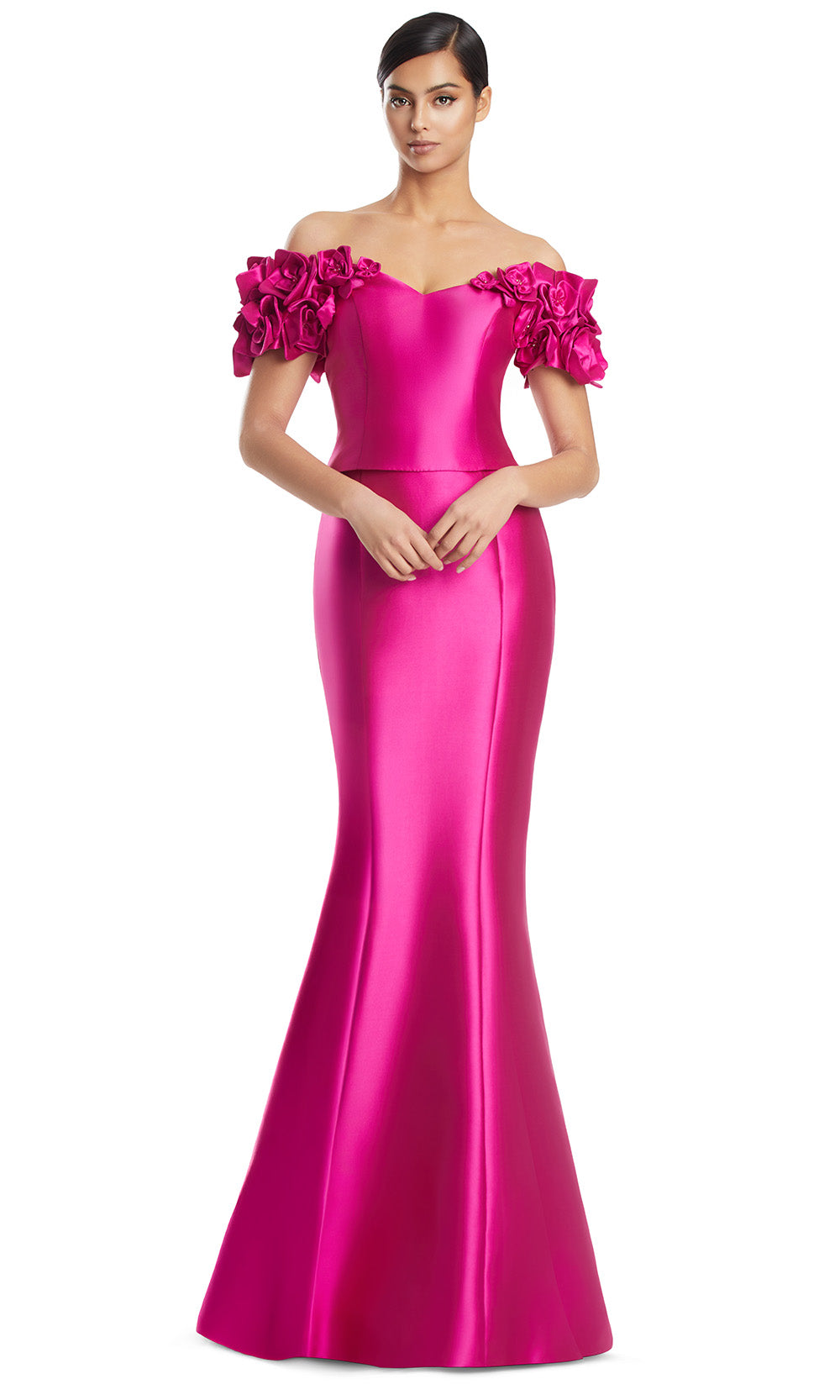 Off-Shoulder Gown with Floral Sleeves by Alexander by Daymor 3254S26 in Passion