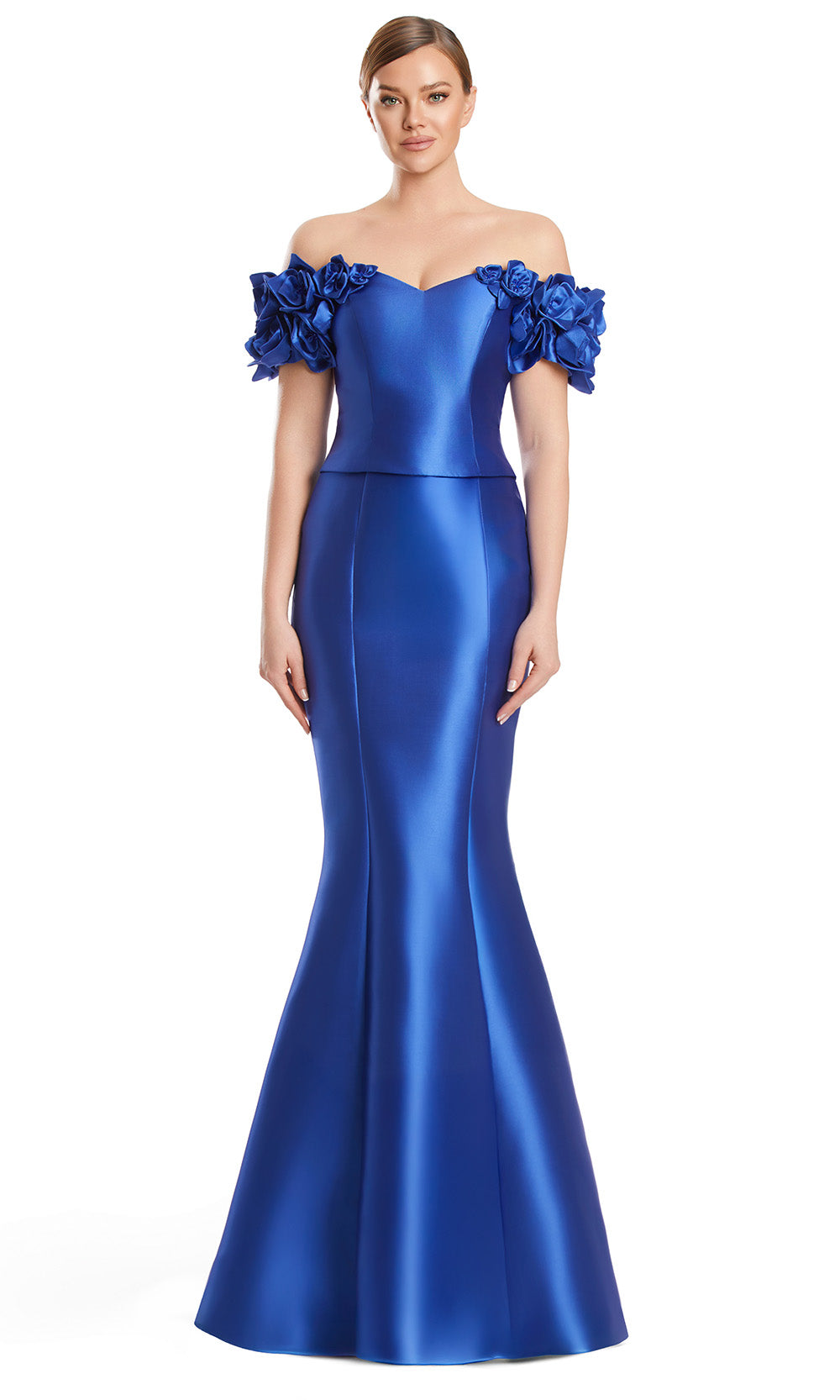 Off-Shoulder Gown with Floral Sleeves by Alexander by Daymor 3254S26 in Royal