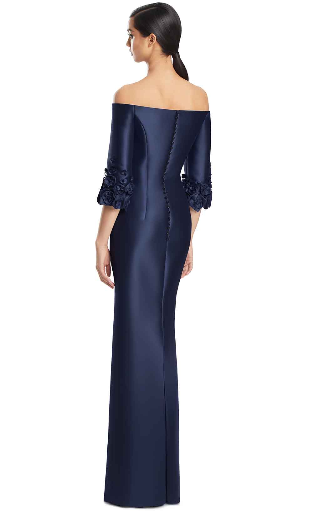 Off-Shoulder Floor-Length Satin Mother of the Bride Dress by Alexander by Daymor 3256S26 in Navy