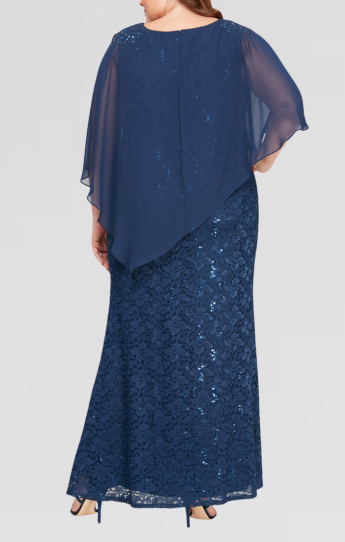 Plus Size Dresses Sequin Plus Size Long Formal Floral Lace Evening Dress NEW NAVY