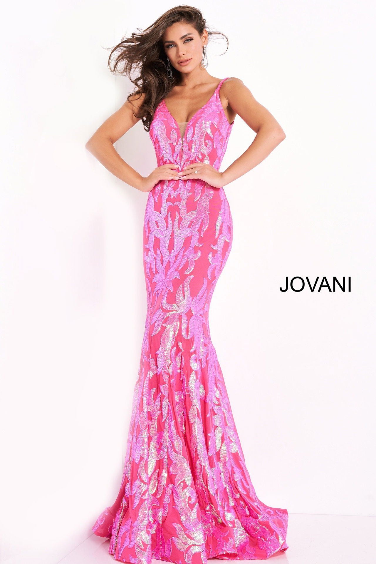Prom Dresses Beaded Sequin Long Formal Mermaid Prom Dress Hot Pink