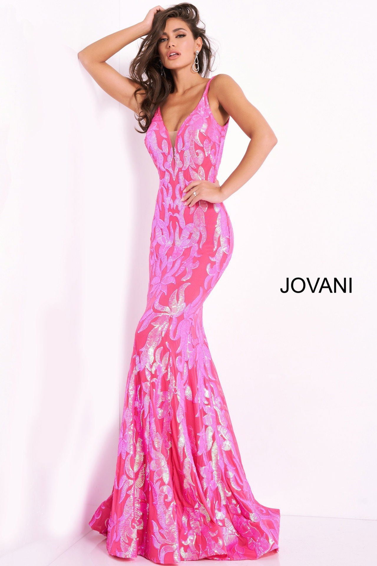Prom Dresses Beaded Sequin Long Formal Mermaid Prom Dress Hot Pink