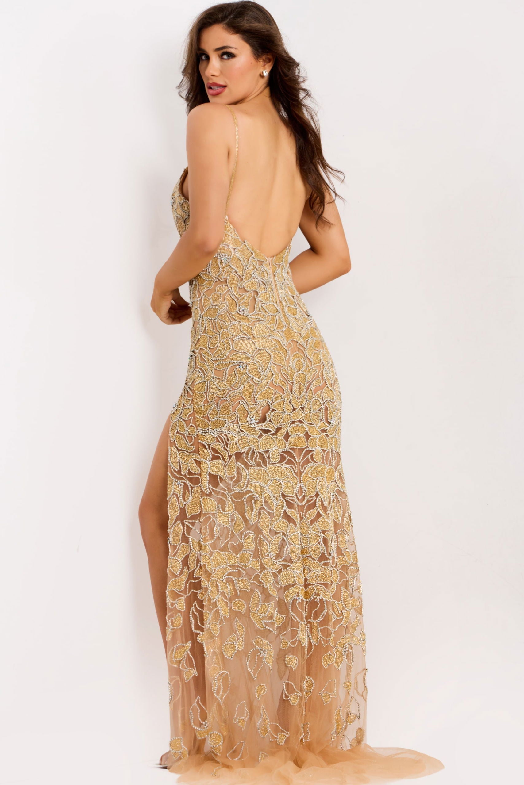 Prom Dresses Formal Long Beaded Fitted Prom Dress Nude