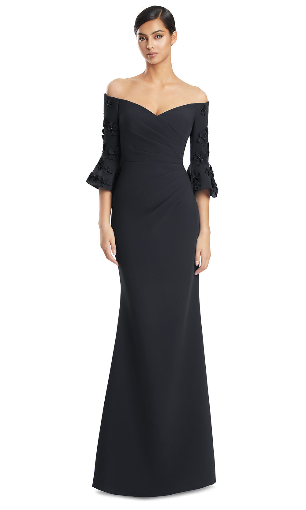 Off-Shoulder Long Stretch Crepe Evening Gown by Alexander by Daymor 3273S26 in Black