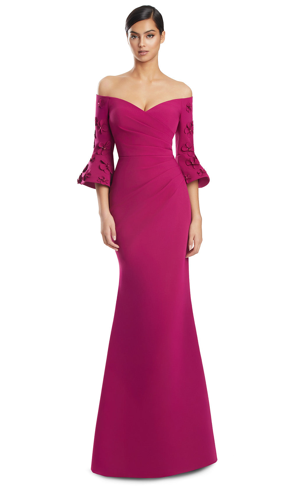 Off-Shoulder Long Stretch Crepe Evening Gown by Alexander by Daymor 3273S26 in Magenta