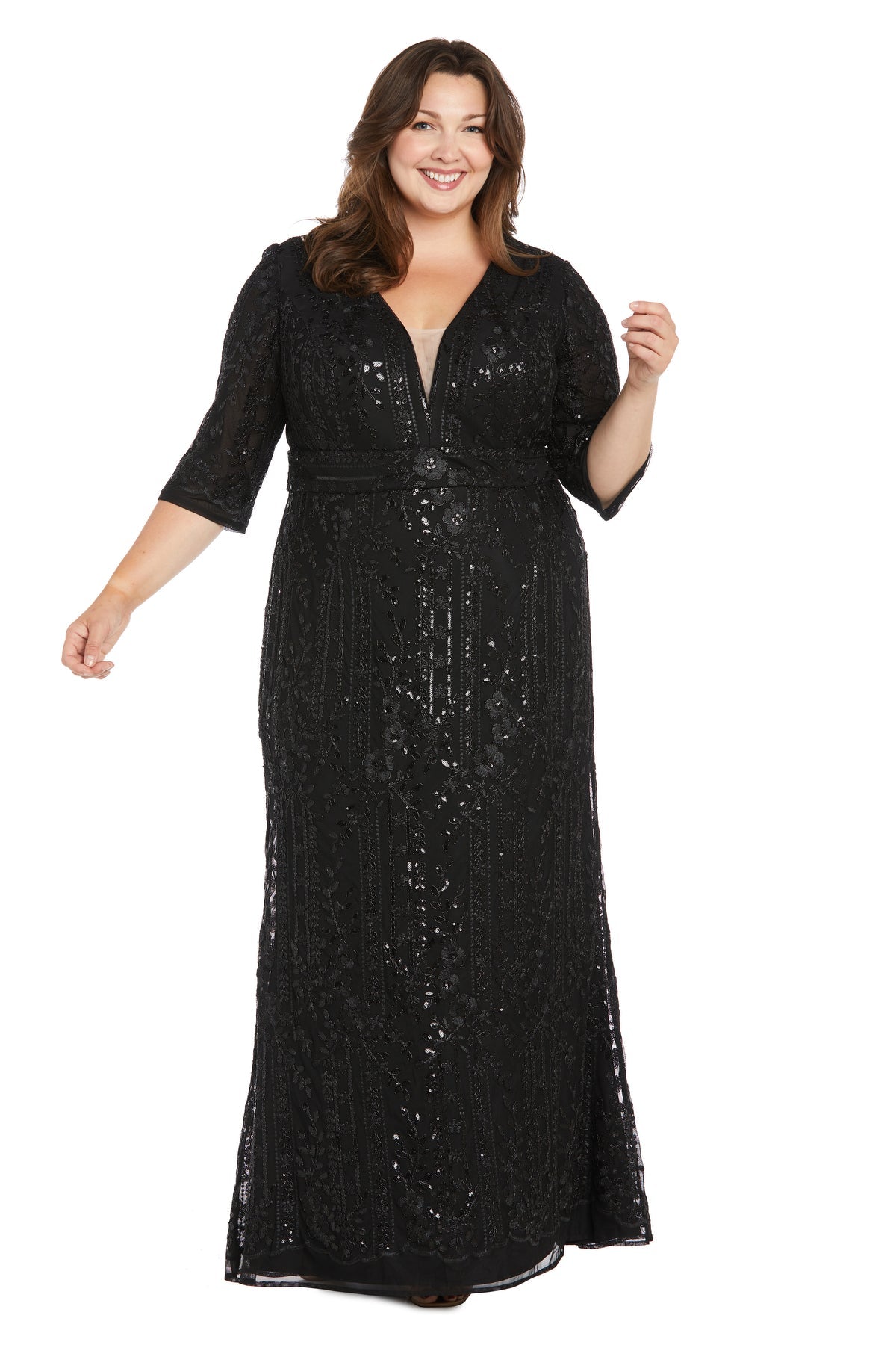 Black R&M Richards 3273W Long Formal Metallic Plus Size Dress for $159. ...