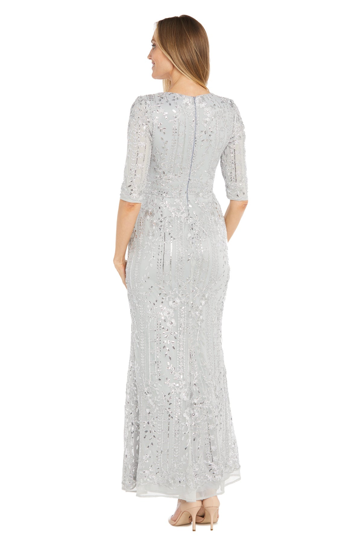 Formal Dresses Long Metallic Floral Formal Dress Silver