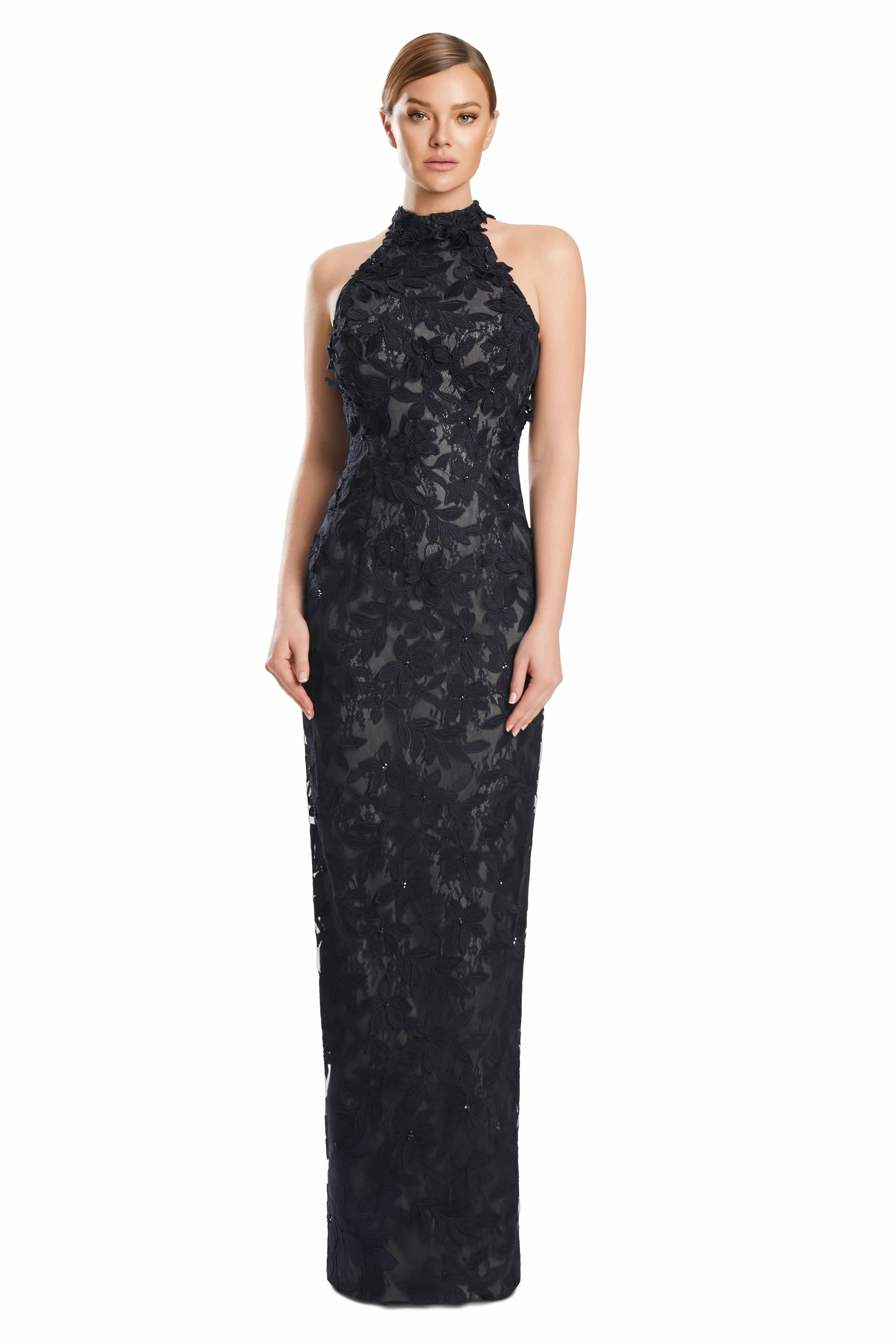Halter Neck Long Lace Evening Gown by Alexander by Daymor 3277S26 in Black