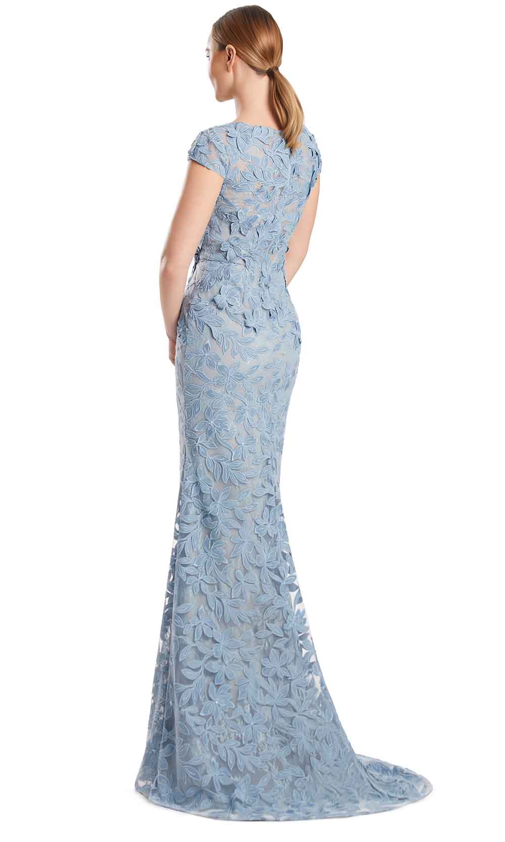 Bateau Floor-Length Embroidered Lace Gown by Alexander by Daymor 3279S26 in Glacier Blue