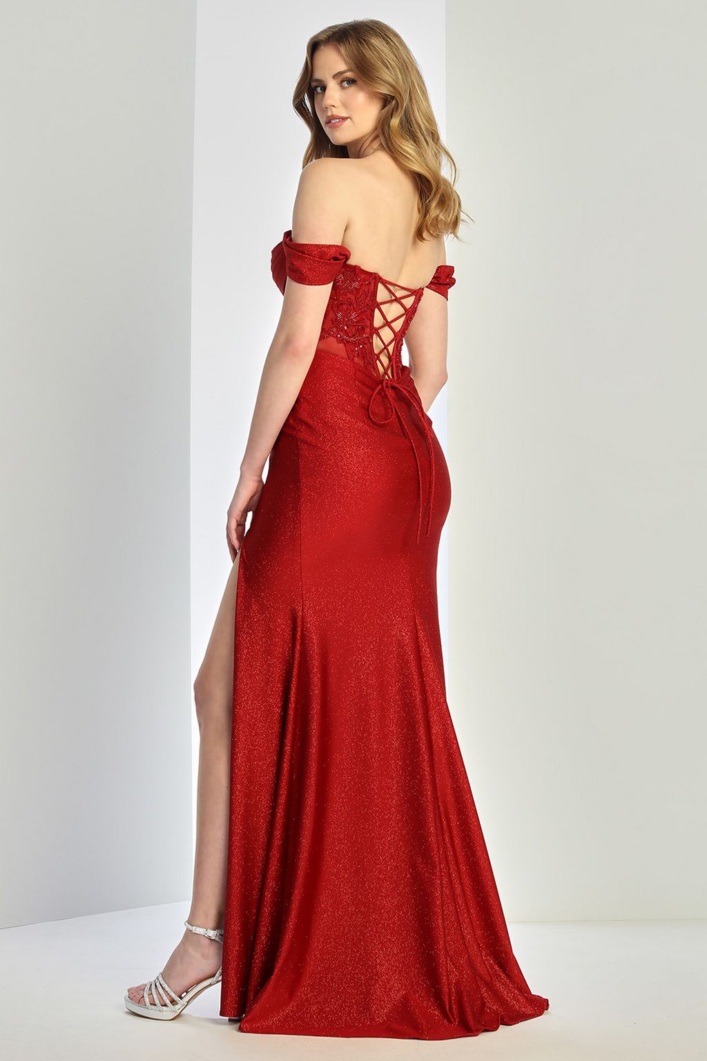 Prom Dresses Glitter Prom Long Formal Corset Slit Dress Burgundy