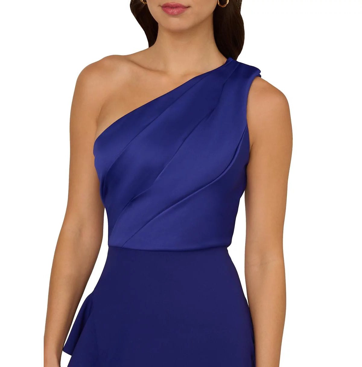 Dark Blue Violet Adrianna Papell AP1E211709 One-Shoulder Knee-Length Crepe Cocktail Dress Slit