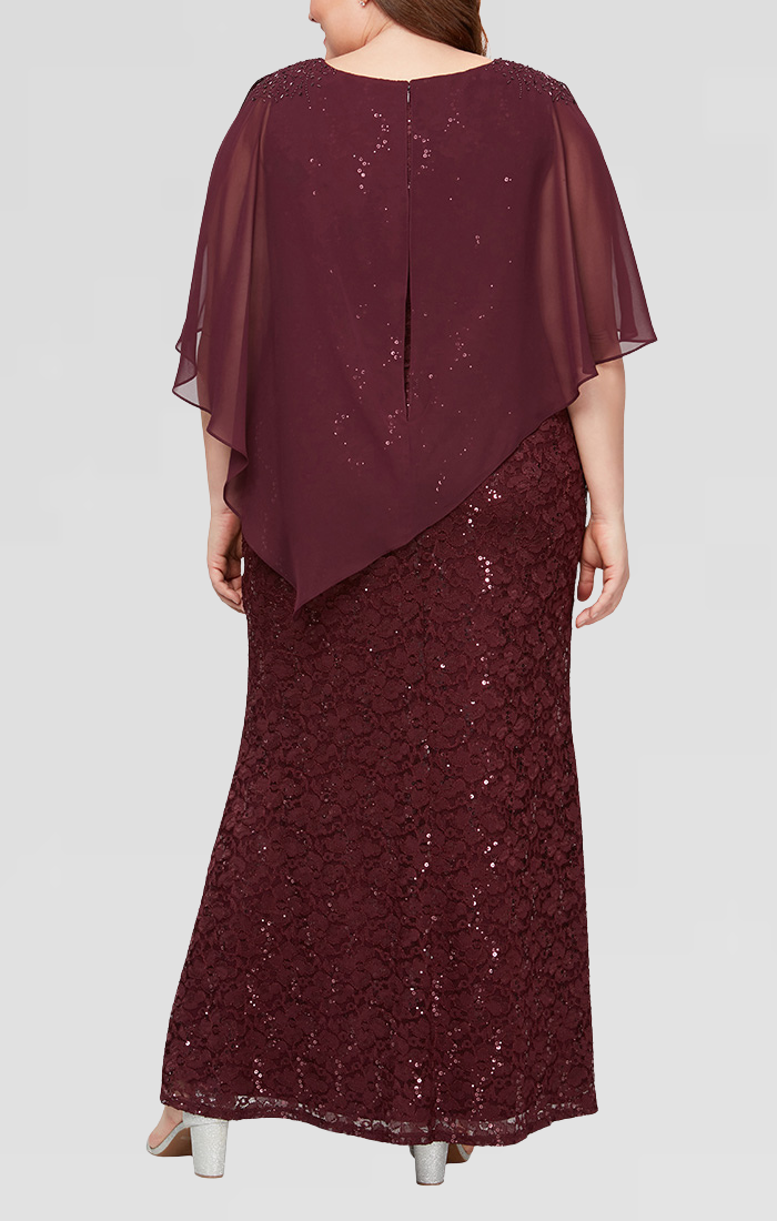Plus Size Dresses Sequin Plus Size Long Formal Floral Lace Evening Dress FIG