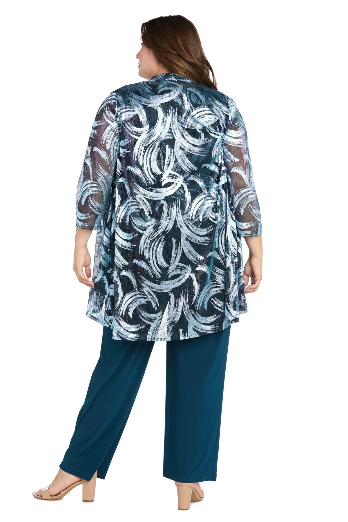Pant Suit Plus Size Long Formal Metallic Pantsuit Peacock/Aqua
