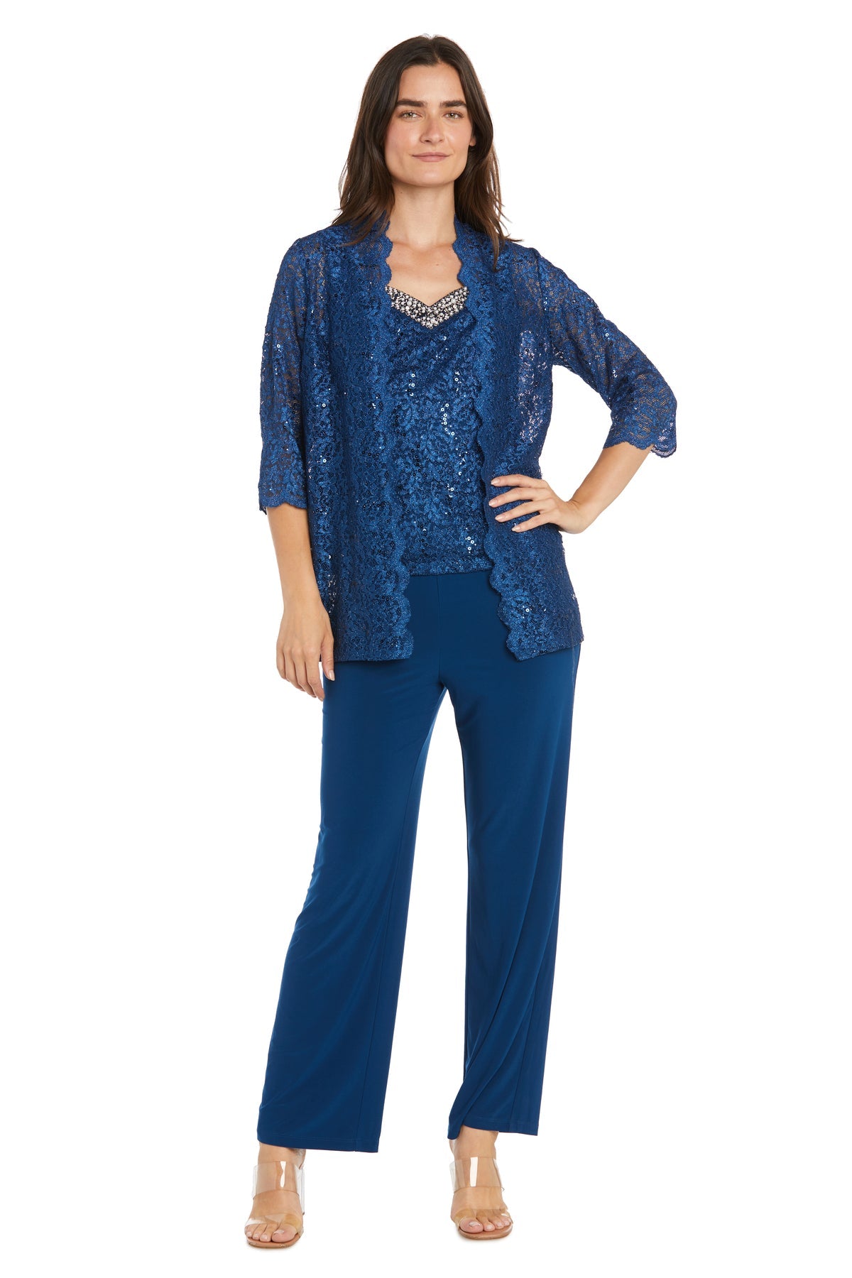Peacock R M Richards 3303P Long Formal Lace Sequin Petite Pantsuit for 119.0 The Dress Outlet