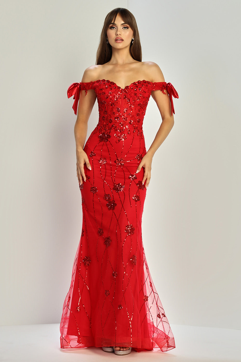 Prom Dresses Long Mermaid Formal Beaded Prom Dress Red