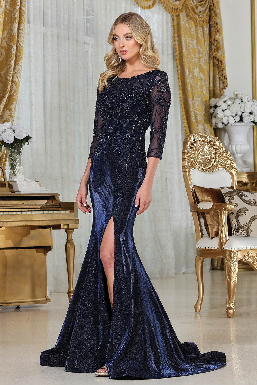 Plus Size Dresses Evening Long Formal Fitted Plus Size Dress Navy