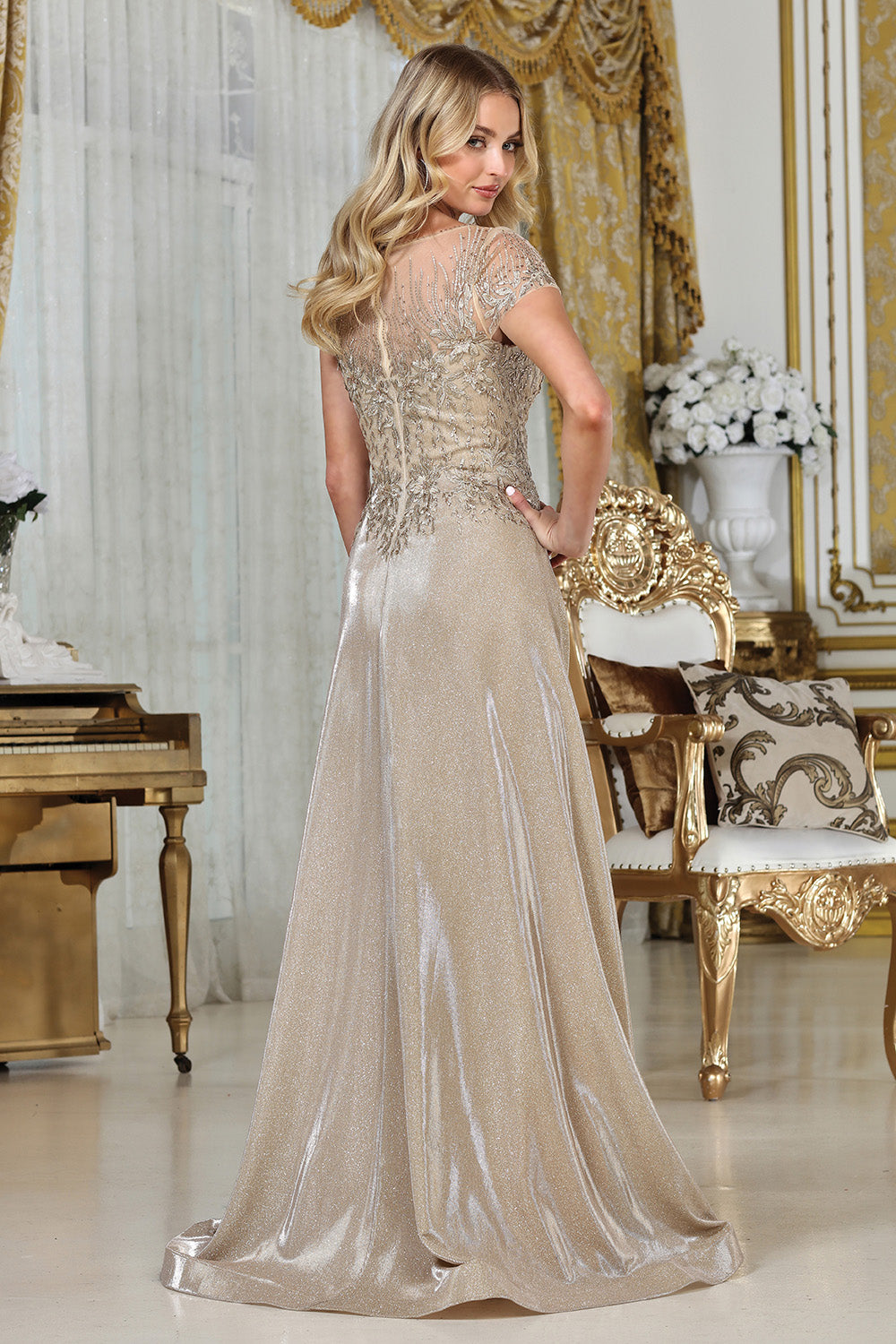 Plus Size Dresses A Line Long Formal Floral Plus Size Dress Champagne