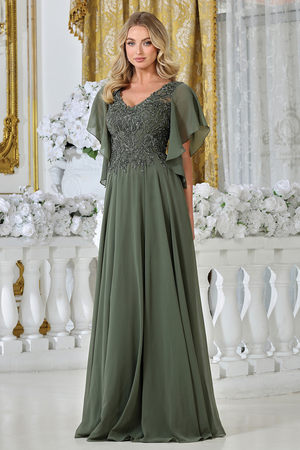 Plus Size Dresses Sequin Long Formal Beaded Plus Size Dress Dark Sage