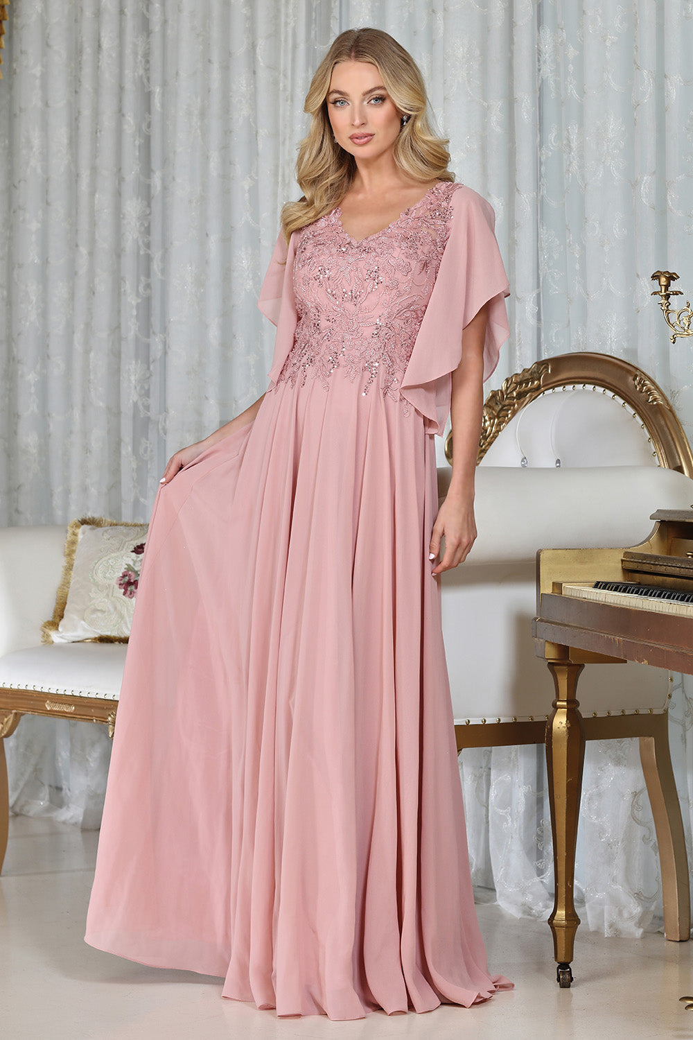 Plus Size Dresses Sequin Long Formal Beaded Plus Size Dress Dusty Rose