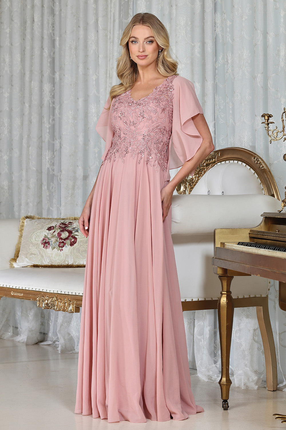 Plus Size Dresses Sequin Long Formal Beaded Plus Size Dress Dusty Rose