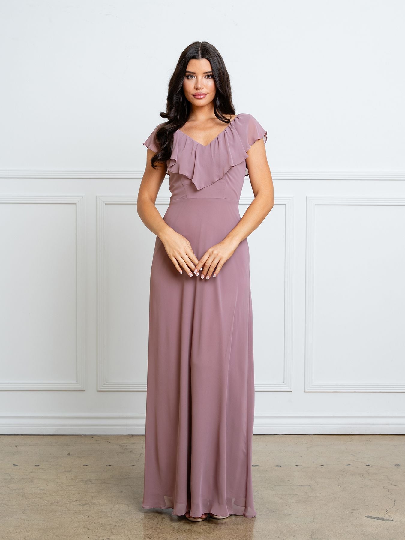 V-Neck Floor-Length Chiffon Formal A-Line Eva Fashion 3328