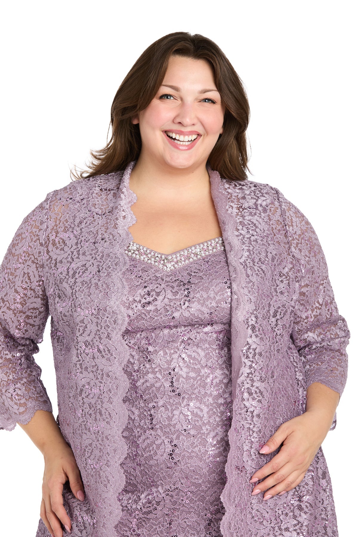 Plus Size Dresses Lace Short Mini Cocktail Plus Size Dress R&M Richards 3333W Lilac