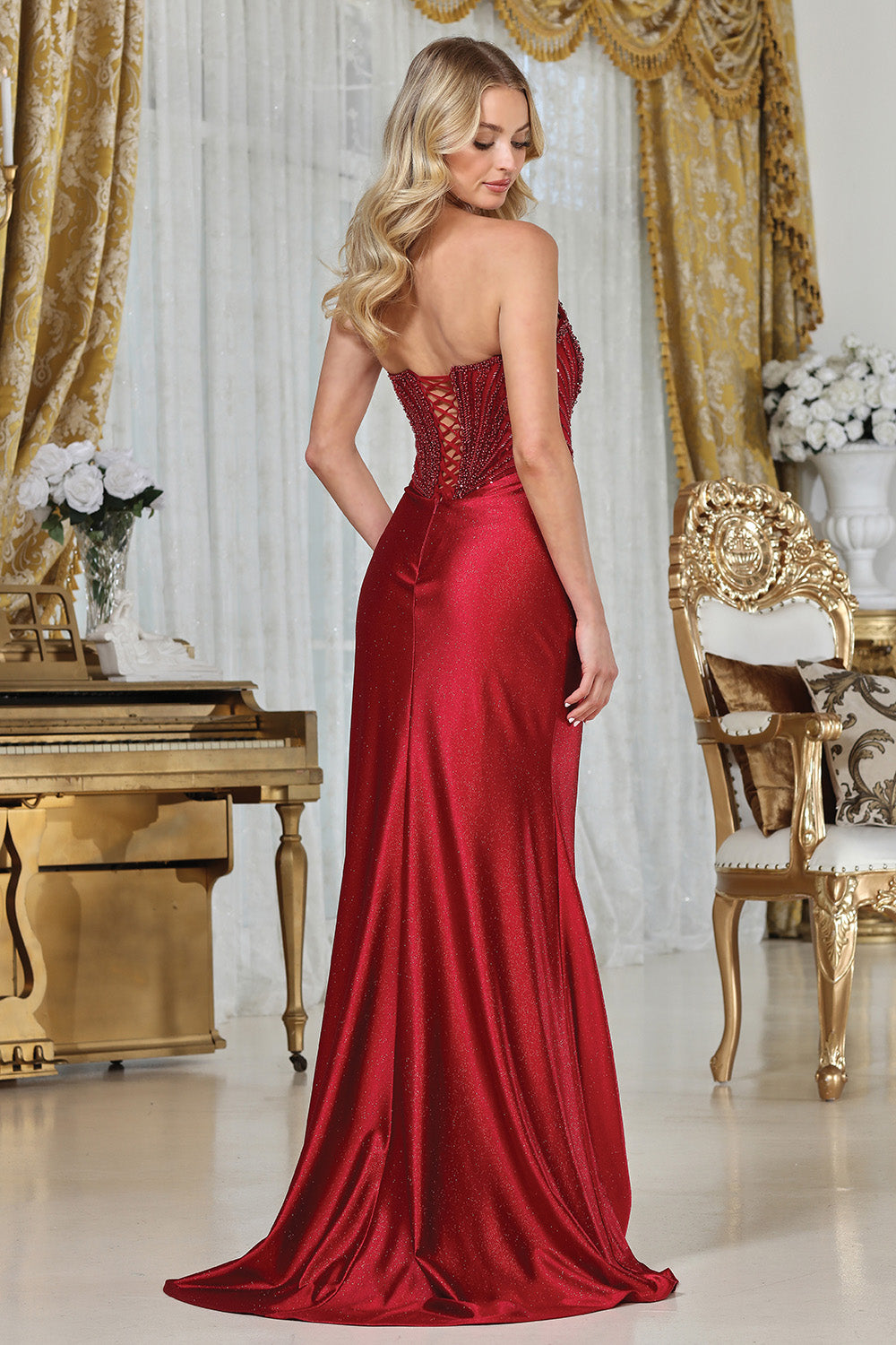 Prom Dresses Floral Long Formal Sequin Prom Dress Deep Red