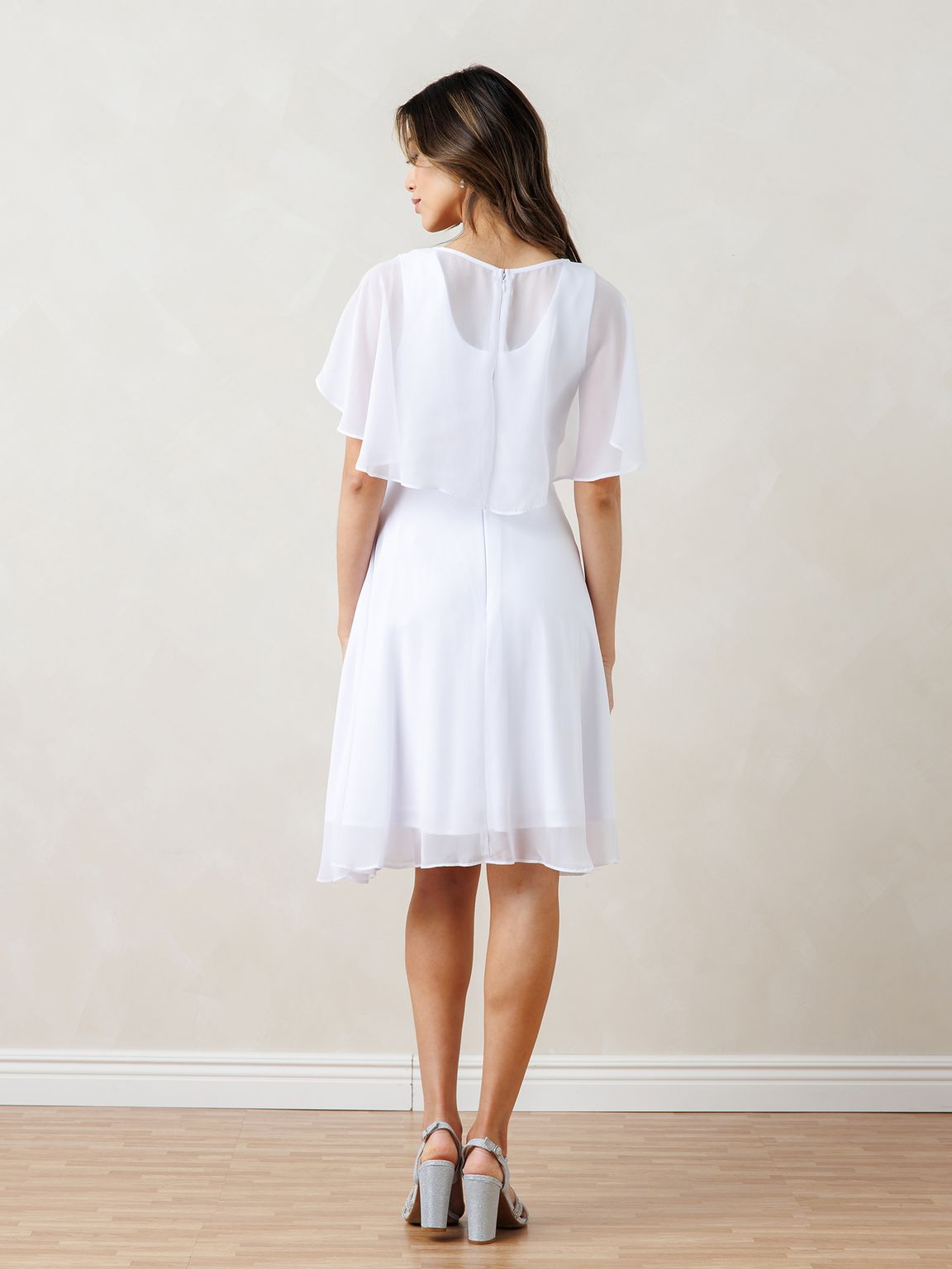 Wedding Dress Short Simple Cape Mini Weding Dress Off White