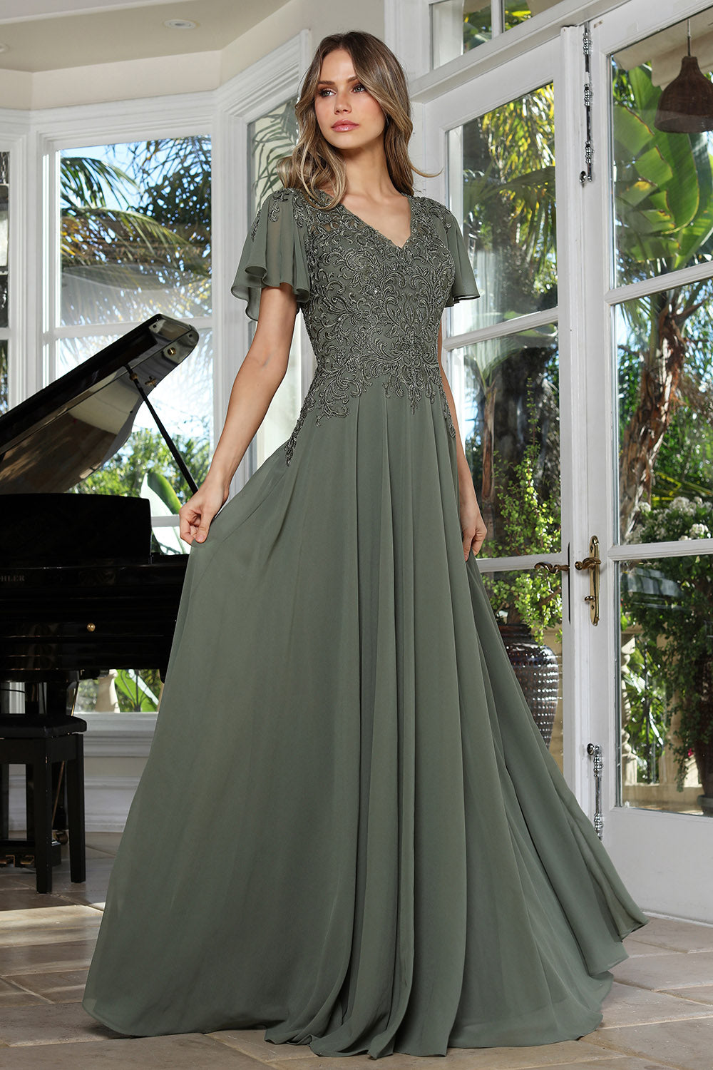 Mother of the Bride Dresses Formal Long Beaded Mother of the Bride Dress Adora Design 3356 Dark Sage