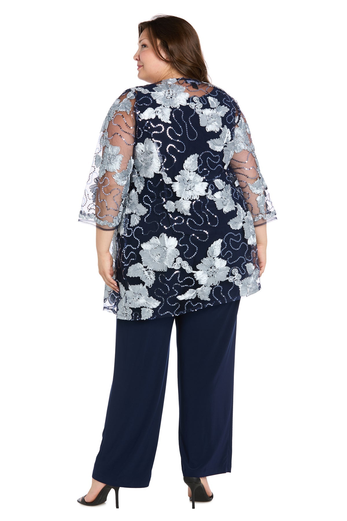 Pant Suit Floral Long Plus Size Formal Pantsuit Navy/Slate