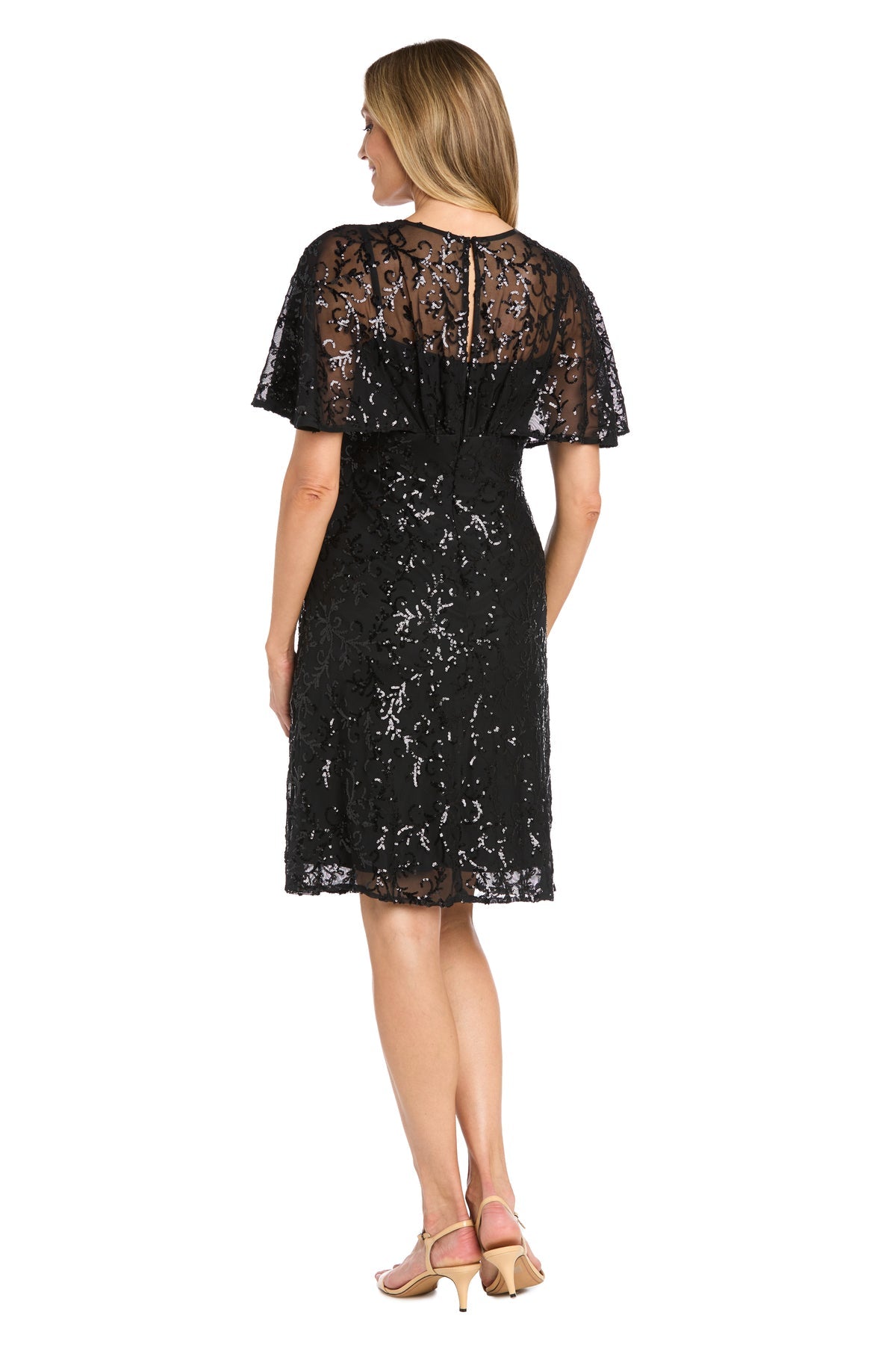 V-Neck Short Sequin Cocktail Dress by R&M Richards 3365 in Black