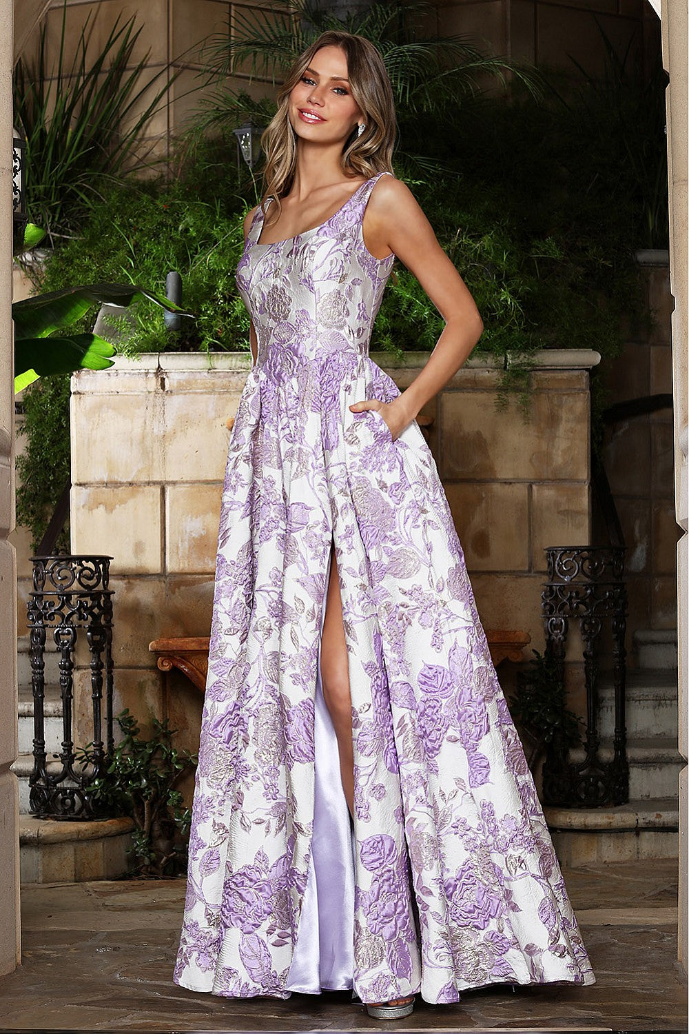 Prom Dresses Long Formal Floral Print Prom Dress Adora Design 3379 Lavender Multi
