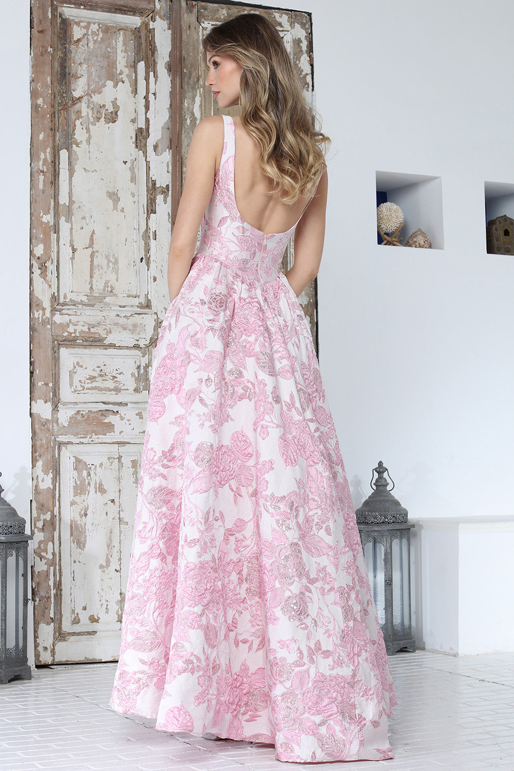 Prom Dresses Long Formal Floral Print Prom Dress Adora Design 3379 Pink Multi